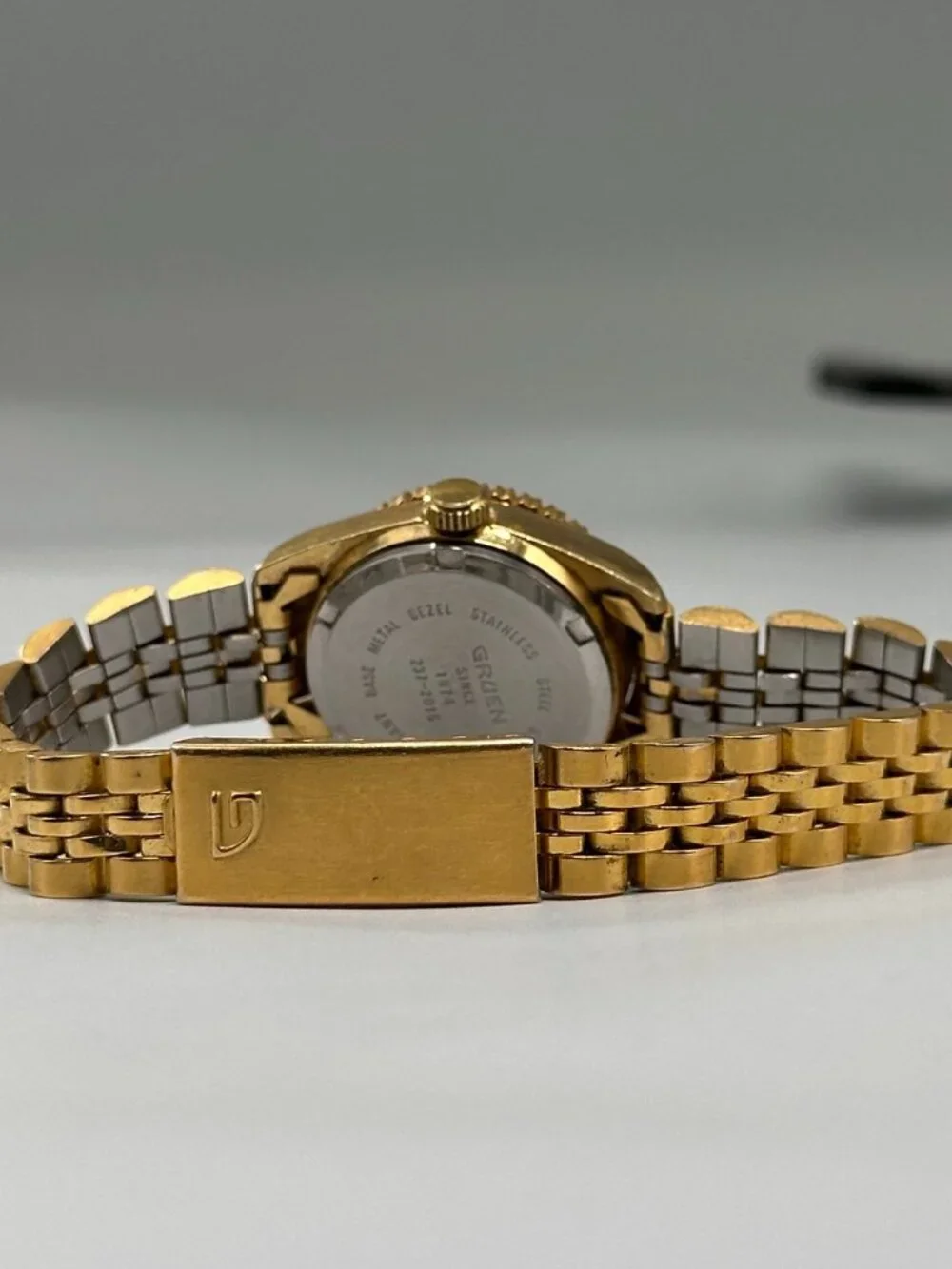 Gruen Watch Women Gold Tone Crystal Bezel Not Working Selling AS IS 7.25